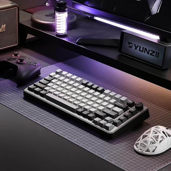 YUNZII B75 PRO Wireless Mechanical Keyboard,75% Layout with Knob,Hot Swap Gasket Custom Structure,Creamy Pre-lubed Switches,RGB Backlit,BT/Type-C/2.4G for Win/Mac(Cocoa Cream V2 Switch,Dark Grey)