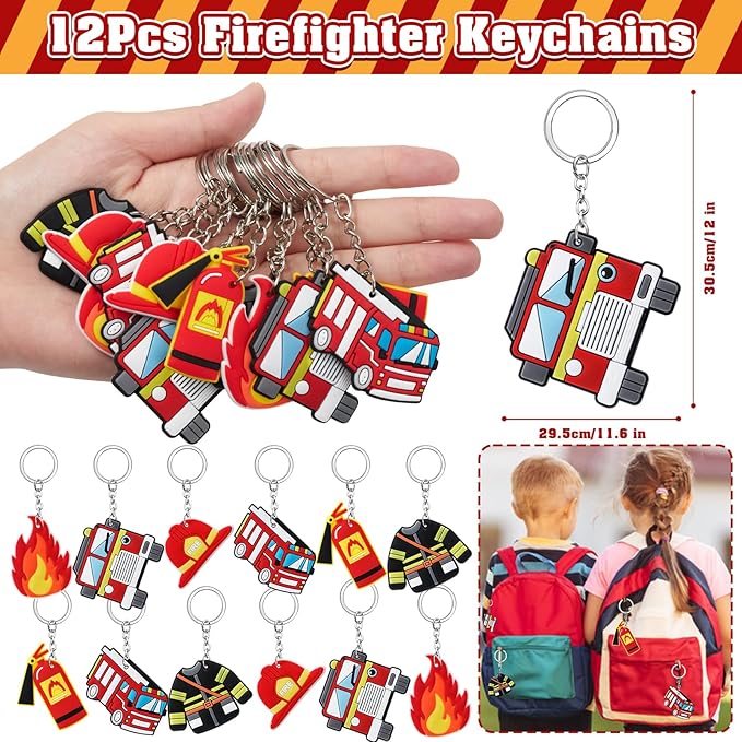 Fire Truck Party Favors Birthday Supplies, Firefighter Drawstring Bag Keychain Silicone Bracelet Tattoo Sticker, Firetruck Birthday Party Goodie Bag Stuffers Fillers Classroom Rewards for Kid