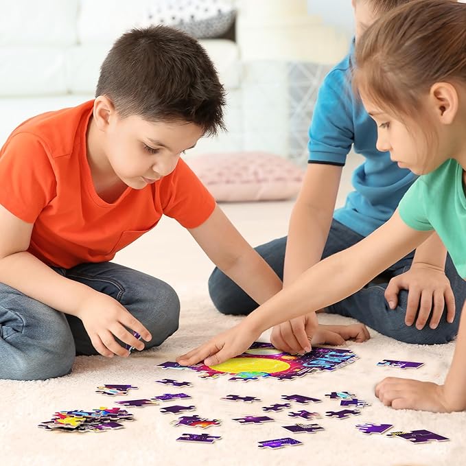 Glow in The Dark 100 Piece Galaxy Puzzle for Kids - Space Jigsaw Puzzles Toys for Boys & Girls Ages 6-8 - Christmas Birthday Gifts for Age 6 7 8 Year Old Toddler Boy Girl Gift - Planet Toy