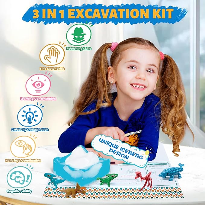 3 in 1 Dinosaur Soap Making Craft Kit Kids Toy, STEM Art and Craft Science Toy for Toddler, Dig Soap with Silicone Mold,Fragrances, Best Educational Craft Activity, Birthday Easter Gift for Girl Boy