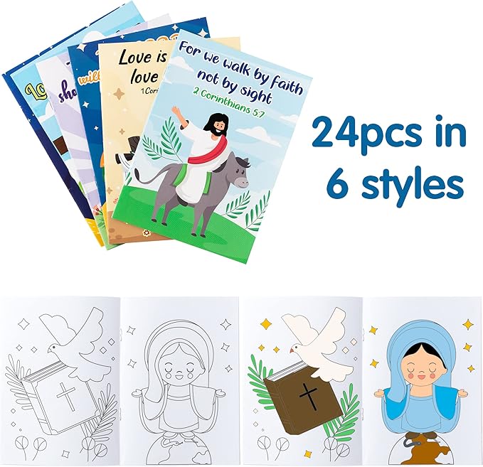 ANGOLIO 24PCS Christian Bible Coloring Book for Kids Easter Holiday Activities Coloring Books Bible Verse Drawing Supplies for Sunday School Classroom Rewards Goodies Bag