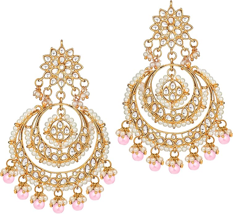 Aheli Bollywood Ethnic Chandbali Style Big Earrings Maang Tikka Set Traditional Fashion Jewelry Gift for Women