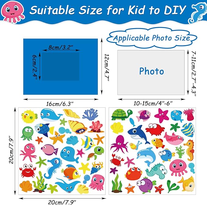 30 Pcs Summer Under The Sea Craft Kits for Kids Preschool Ocean Animal DIY Picture Frame Crafts Kindergarten Back to School Activities Game Classroom Bulletin Board Decorations
