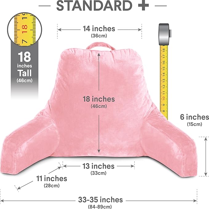 Husband Pillow Pink, Original Reading Pillow in Bed Rest Chair, Shredded Memory Foam Large Lounge Cushion Adult Backrest with Arms, Comfy Back Support for Sit Sitting Up, Washable/Removable Cover