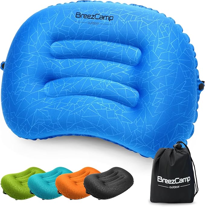 BreezCamp Inflatable Camping Pillow, Travel Blow Up Air Pillow, Neck Lumbar Support Ultralight Compact Pillow for Outdoor Hiking Backpacking Car Beach Airplane Sleeping Essentials, Navy Blue