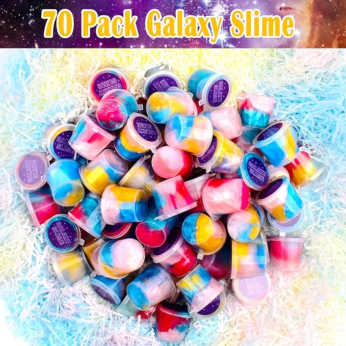 70 Pack Galaxy Slime, Super Mini Slime Kit, Funny Clear Slimes for Girls and Boys Slime, Party Favors Birthday Gifts, Classroom Prizes, Valentines, Easter and Christmas Slime Stress Relief Toys