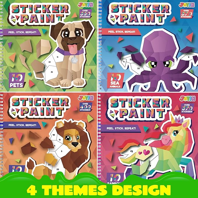 JOYIN 4-Pack Crafts for Kids Sticker Painting Book Gift Party Favor Creations 40 Pictures - Mess-Free Art Play for Kids' Creative Adventures at Home and While Traveling