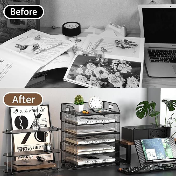 6 Tier Desk Organizer, Heavy-Duty Thick Metal Letter Tray Organizer, Large Capacity Desktop File Organizer for Heavy Files, Easy to Assemble for Home, Office & Classroom