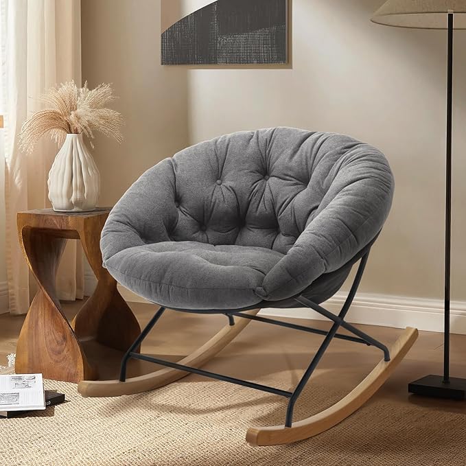 COLAMY Nursery Rocking Chair, Indoor Glider Rocker Living Room Chair with Comfy Cushions, Wood Base and Metal Legs for Bedroom, Office, Grey
