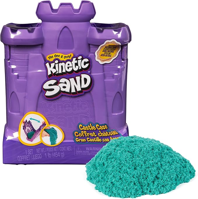 Kinetic Sand, Castle Case with 1lb Teal Play Sand, Storage Container, Sensory Toys for Kids Ages 3 and up