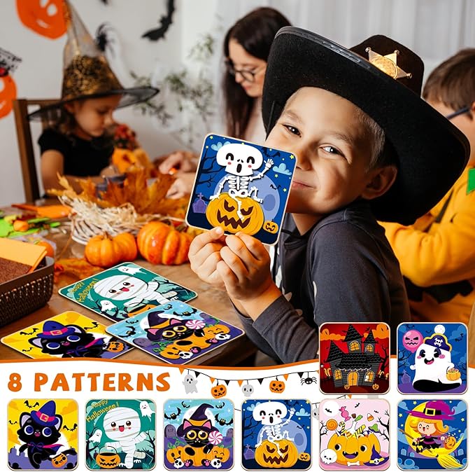 8 Pack Halloween Wooden Puzzles for Toddlers Halloween Puzzles Coloring Craft Kits for Kids Boys Girls Montessori Toys Halloween Party Favors Treat Bag Gifts Educational Learning Jigsaw Puzzle