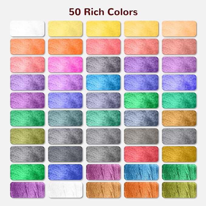 Watercolor Paint Set with 100 Rich Colors,Professional Travel Art Kit with 7 Brushes, 8 Papers, Palette & Accessories,Includes Metallic & Fluorescent Paints,Art Supplies for Artists, Adults & Hobbyists (50 unique colors)