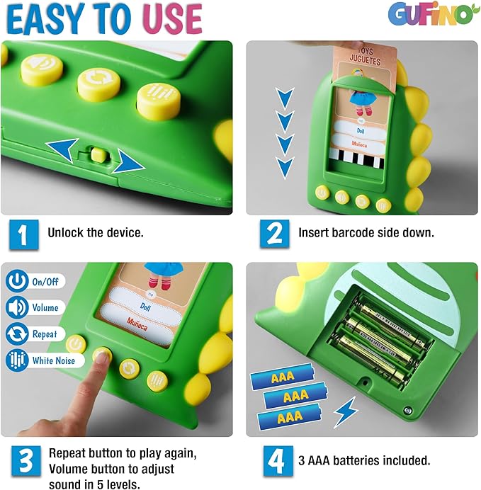 GUFINO Talking Flash Cards for Toddlers – 300 Fun and Interactive English & Spanish Flash Cards to Strengthen Cognitive Abilities & Boost Language Development – Learning Toys for Quality Family Time