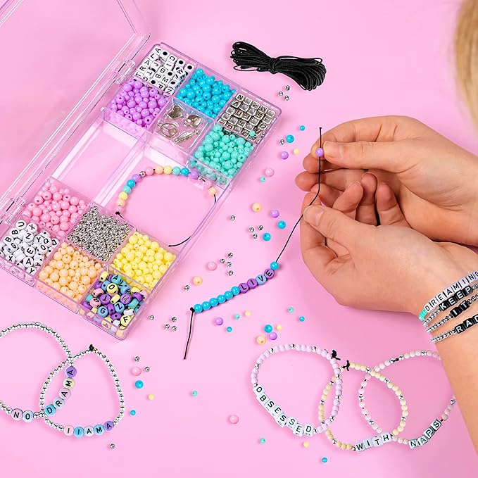 Fashion Angels Tell Your Story Alphabet Bead Bracelet Making Activity Kit with Over 1,500 Beads and Super Cute Bead Organizer Case That Makes Over 30 Bracelets, Ages 8 and Up