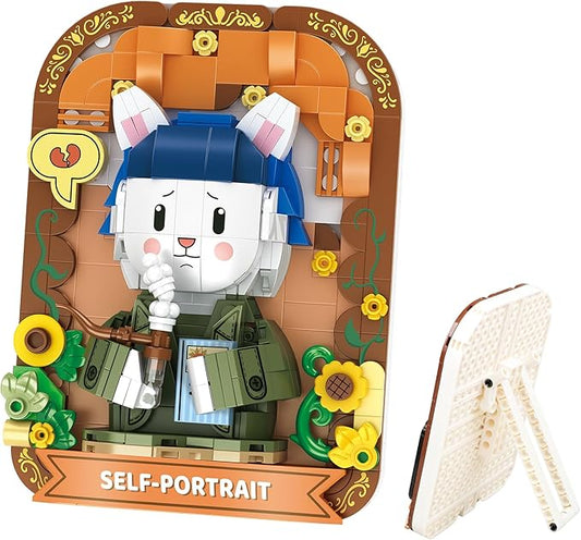 Cute 3D Painting Anime Toy Building Sets,Model Building Kits for Kids Adults,Rabbit self-Portrait Building Blocks Sets,Famous Art Sets Gifts for Kids(409 Pieces Bricks)