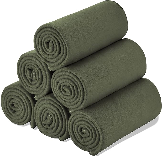 Special SG Glory Fleece Throw Blanket Set Bulk for Travel Kids Outdoor Wedding Pet (Olive Green, Pack of 6 50x60 Inches)