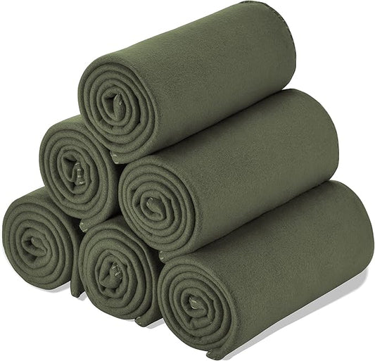 Special SG Glory Fleece Throw Blanket Set Bulk for Travel Kids Outdoor Wedding Pet (Olive Green, Pack of 6 50x60 Inches)