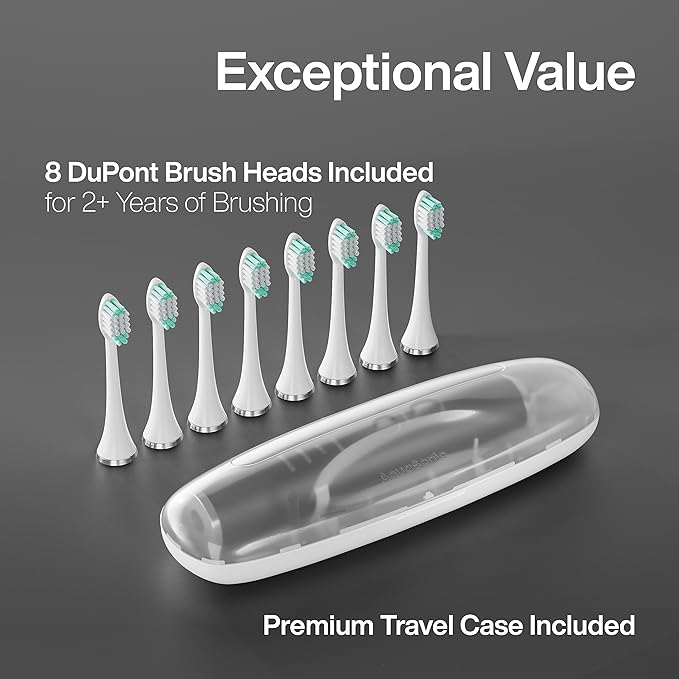 Aquasonic Vibe Series Ultra-Whitening Toothbrush – ADA Accepted Electric Toothbrush - 8 Brush Heads & Travel Case – 40,000 VPM Motor & Wireless Charging - 4 Modes w Smart Timer – Charcoal Metallic