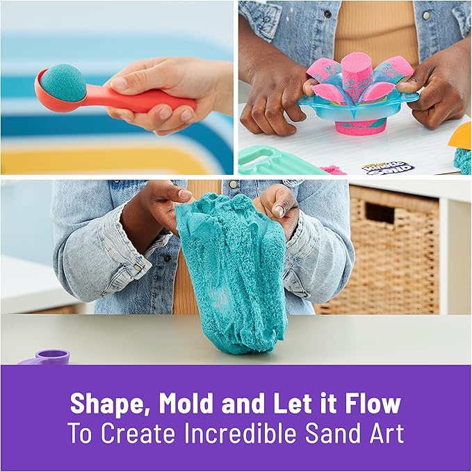 Kinetic Sand, Ultimate Sandisfying Set with 2lbs Play Sand (Pink, Yellow & Teal), 10 Tools & Molds, Sensory Toys for Kids Ages 7 and up