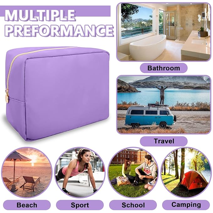 UIXIZQ Large Makeup Bag Pouch,Nylon Women Travel Toiletry Storage Bag Preppy Cosmetic Bag for Girls,Big Makeup Organizer Bag Cute Zipper Pouch Skincare Bag for Sport Work Gift(Large-Purple)