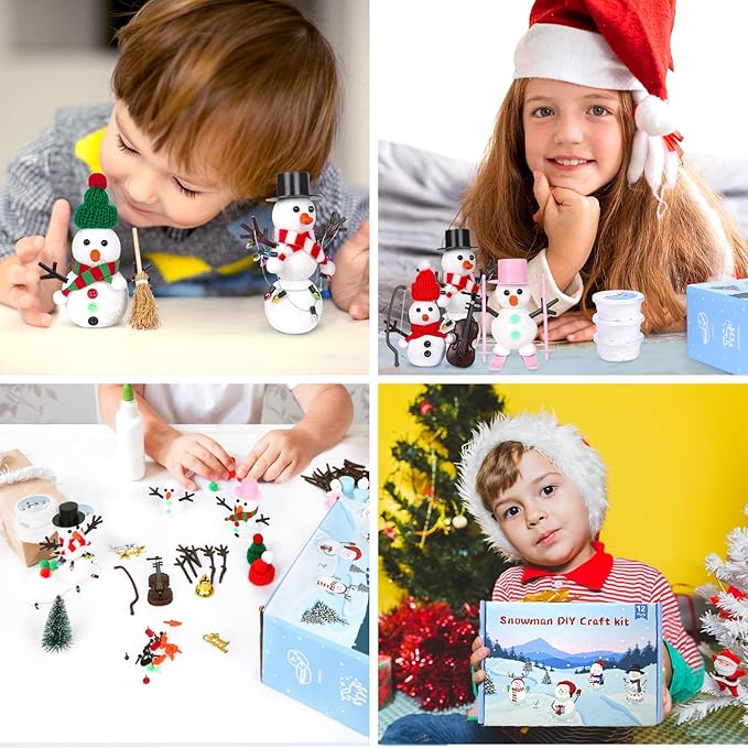 12 Pack Modeling Clay DIY Snowman Kit, Christmas Build a Snowman Craft Kit for Kids, Creative Kids Air Dry Modeling Clay, Christmas Crafts Xmas Gift Stocking Stuffers for Kids