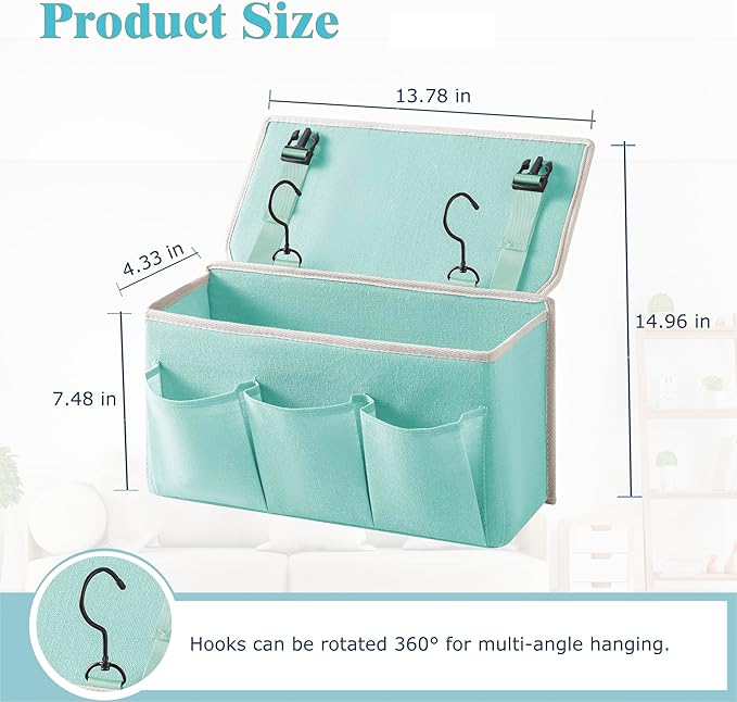Bedside Caddy / Bedside Storage Organizer Hanging Bag with Three Options,Suitable for home beds, sofas, and dormitory beds—can hold magazines, books, phones, iPads, remote controls. (2-Pack Green)