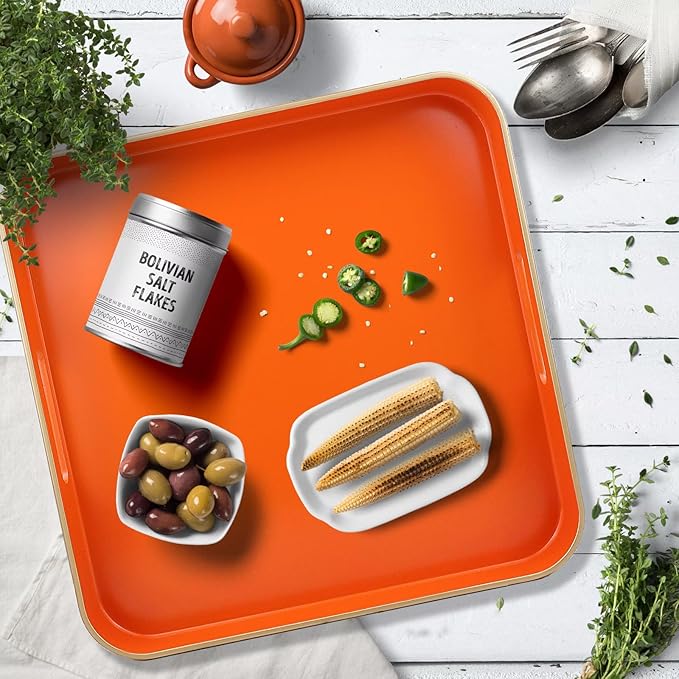 Omuriko Orange Square Decorative Tray with Handles, 13"*13" Versatile Serving Tray for Coffee Table, Ottoman, Ideal for Serving, Displaying, Organizing