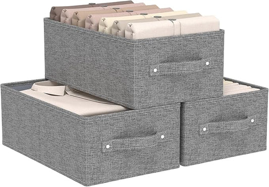 Collapsible Storage Boxes Bins, Fabric Laundry Baskets, Cube Organizer Bins for Organizing Home, Office and Closet, Grey, 3 Pack, 16.1x9.8x6.4in