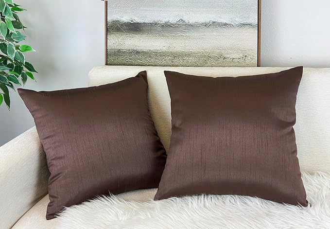 Aiking Home 20x20 Inches Faux Silk Square Throw Pillow Cover, Zipper Closure, Brown (Set of 2)