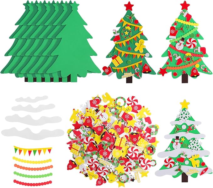 Elcoho 24 Kits DIY Foam Christmas Tree Foam Crafts Xmas Party Favors Christmas Foam Stickers for Making Crafts Christmas Tree Fun Home Activities
