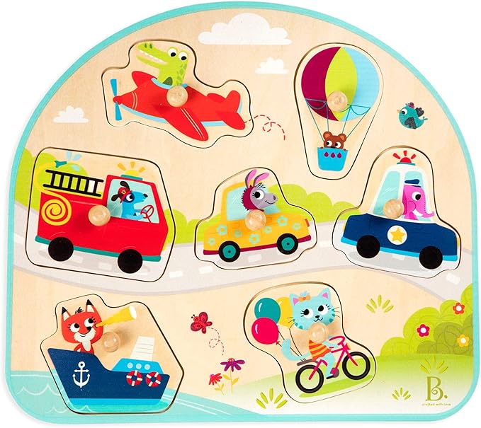 B. Toys- 4 Wooden Peg Puzzles- Dinosaurs, Sea Animals, Vehicles, Farm – Puzzles for Toddlers, Kids – 18 Months +