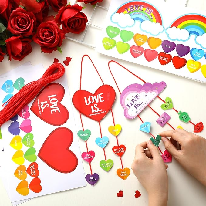 30 Sets Valentine's Day Crafts for Kids DIY Religious Valentines Heart Ornament Craft Kit Make Your Own Inspirational Valentines Gift for Valentine Sunday School Party Favor Game Activities