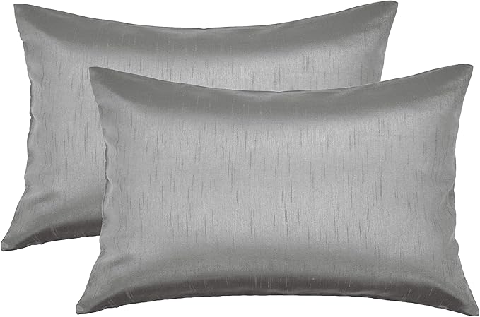 Aiking Home 12x18 Inches Faux Silk Rectangular Throw Pillow Cover, Zipper Closure, Charcoal (Set of 2)