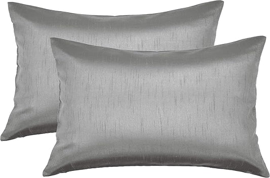 Aiking Home 12x18 Inches Faux Silk Rectangular Throw Pillow Cover, Zipper Closure, Charcoal (Set of 2)