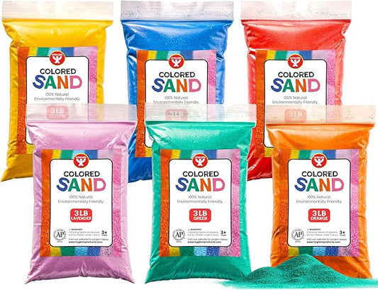 Hygloss Colored Play Sand – Assorted Craft Sand for Christmas Sand Art, 6 Vibrant Colors,3 lb Bags – Perfect for Holiday Gifts, DIY Decorations, and Creative Christmas Crafts - 18 lb Total