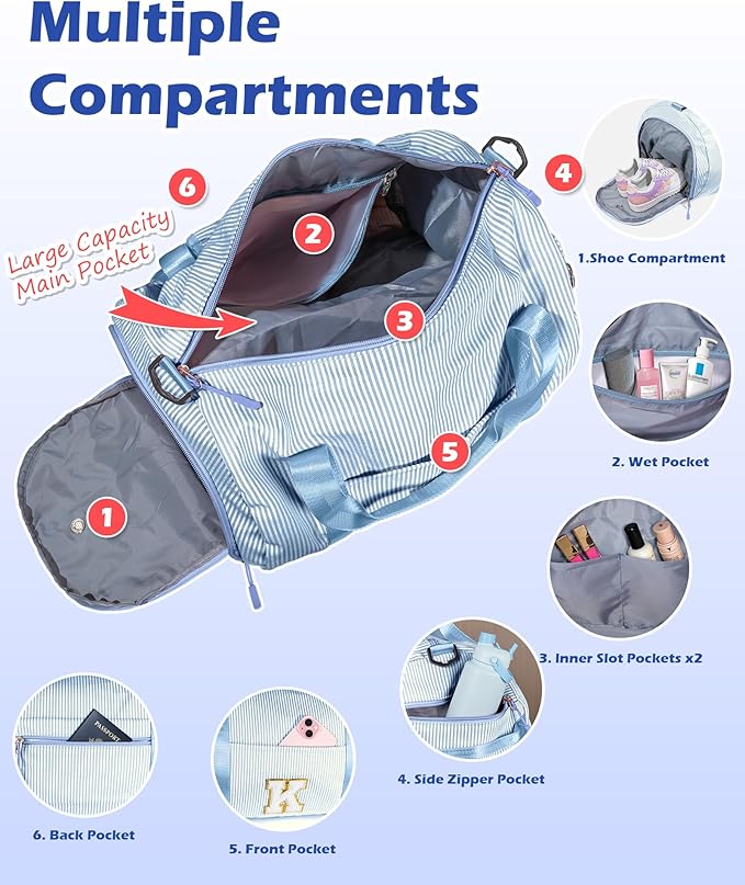 Dance Recital Gifts, Girls Travel Duffle Bag, Kids Initial Overnight Bags with Shoe Compartment, Customized Weekender Bag with Makeup Pouch, Fashion Stuff for Teens (Letter Y)