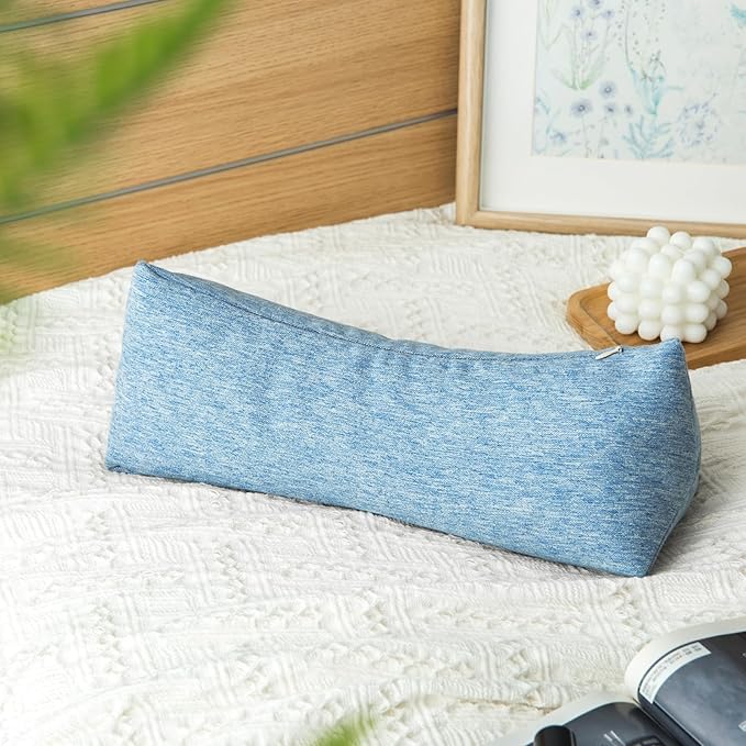 Buckwheat Neck Support Pillow Cervical Neck Cylinder Bolster Pillow,Buckwheat Hulls Adjustable Roll Pillow,Neck Pain Relief for Back and Side Sleepers Round Pillows for Lunch Break blue, 6*15 inch