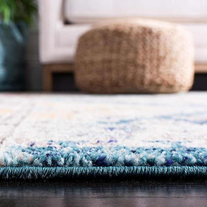 SAFAVIEH Madison Collection Runner Rug - 2'2" x 12', Dark Blue & Yellow, Boho Diamond Distressed Design, Non-Shedding & Easy Care, Ideal for High Traffic Areas in Living Room, Bedroom (MAD418N)