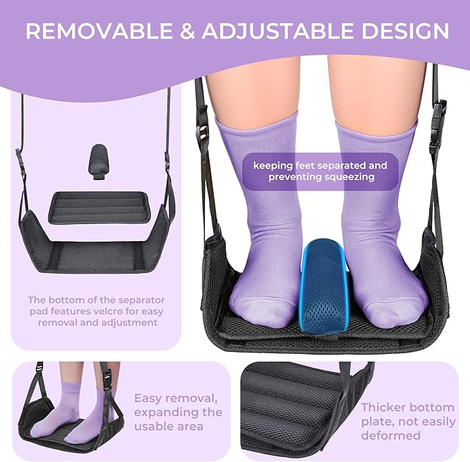 Babenest 2pcs Airplane Foot Hammock, Foldable Leg Rest Support with Adjustable Strap and Thicken Bottom, Portable Under Desk Flight Footrest Holder for Air Travel, Office & Car