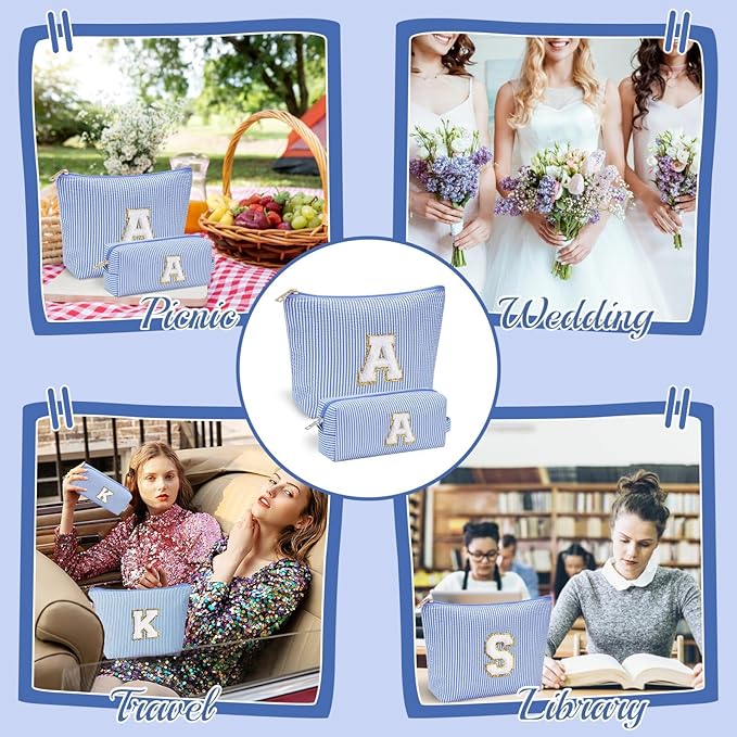 YOOLIFE Valentines Gifts for Teen Girls Kids Initial Makeup Bag | Teen Girl Gift Trendy Stuff | Travel Makeup Bag Toiletry Bags | Gifts for 3 4 5 6 7 8 9 10 11 12 13 Year Old Girl Blue K