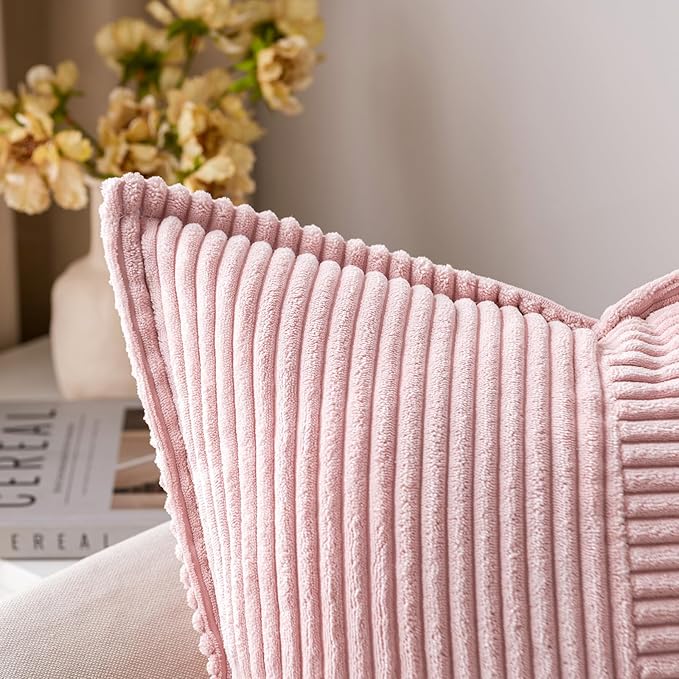 MIULEE Spring Decorative Lumbar Throw Pillow Covers for Couch Bed Livingroom 12x20 Inch Set of 2 Pink Boho Accent Throw Pllows Broadside Striped Patchwork Soft Corduroy Pillowcases Valentine Decor