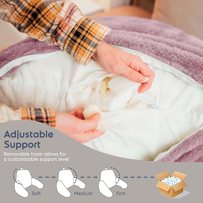 Nestl Fur Reading Pillow, Stylish Back Pillow for Bed Sitting Up, Faux Fur Bed Chair Pillow with Arms, Reading Pillows for Sitting in Bed Adult & Kids, Back Support Pillow for Bed Rest - Dusty Purple