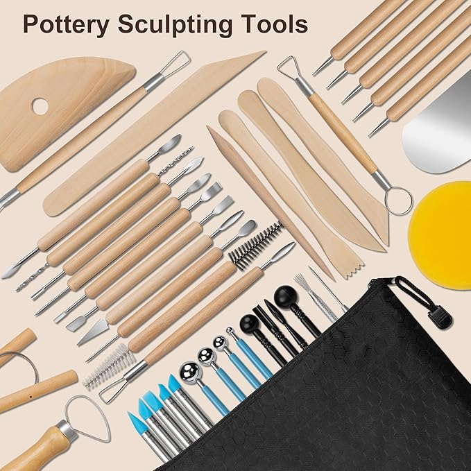 Amrules Clay Tools Kit, 43 PCS Pottery Tools, Practical Polymer Clay Sculpting Tools Kit, Air Dry Clay Tools Set for Beginner, Adults, Pottery Craft, Carving, Drawing, Molding, Modeling, Shaping