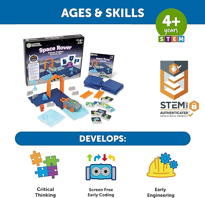 Learning Resources Space Rover Deluxe Coding Activity Set, 46 Pieces, Ages 4+, Coding for Kids, Coding Toys, Kids STEM,Toys STEM, Toys for Classroom,Space Toys, Astronaut Toys