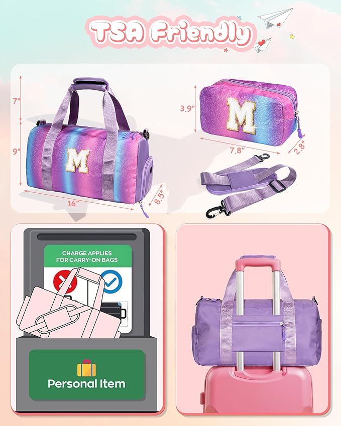 Birthday Gift for Granddaughter-Girl Gym Bag with Shoe Compartment, Kid Personalized Weekender Overnight Bags, Initial Travel Tote with Makeup Pouch, Gifts for Girls (Letter Z)