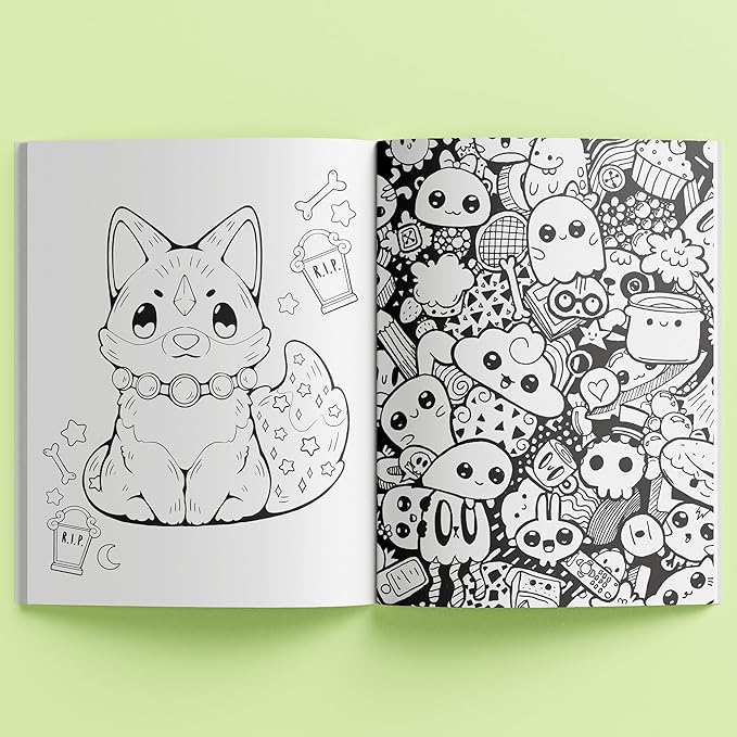 Hinkler Kaleidoscope: Creepy Kawaii Coloring & Activity Kit - Kids Cute Halloween Themed Coloring Book w/Glitter Stationery, Stickers & More, Ages 6+