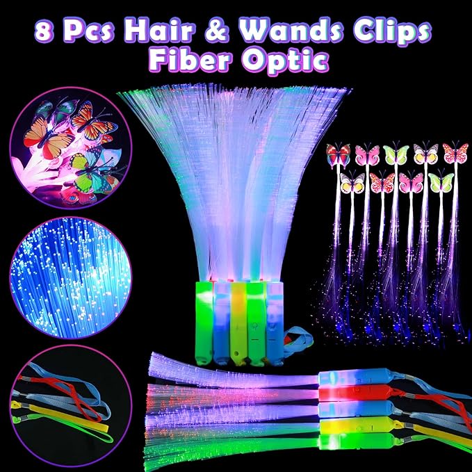 180PCS Light Up Toys Glow In The Dark Party Supplies for Adult Kids, Christmas Party Favors With LED Glasses, Hair Clips, Glow Sticks Bulk Party Pack DIY Glow Necklaces Bracelets Headband