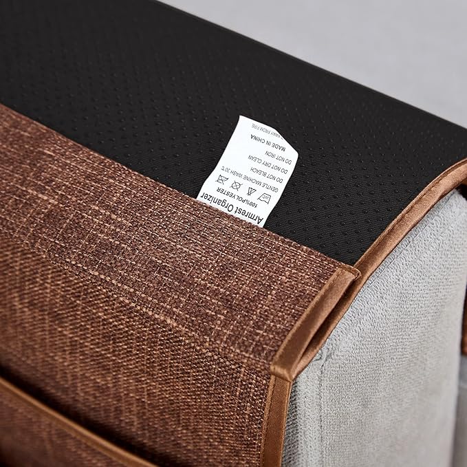 FLYILY Sofa Armrest Organizer Non-Slip Arm Chair Hanging Caddy Remote Control Holder for Magazine,Tablet, Phone, Books, Glasses (B-Coffee(19'')