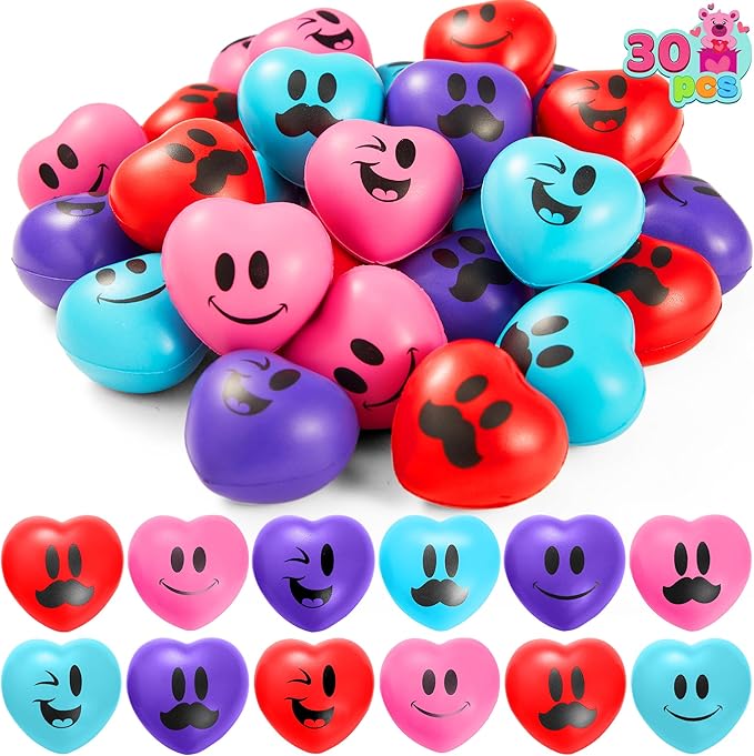 JOYIN 30 Pcs Valentine's Day Heart Shape Stress Ball, Valentines 1.5 inch Heart Squeeze Ball Squishy Toy Exchange Gift for Kids, Stress Relief Party Favors, Holiday Reward Prizes