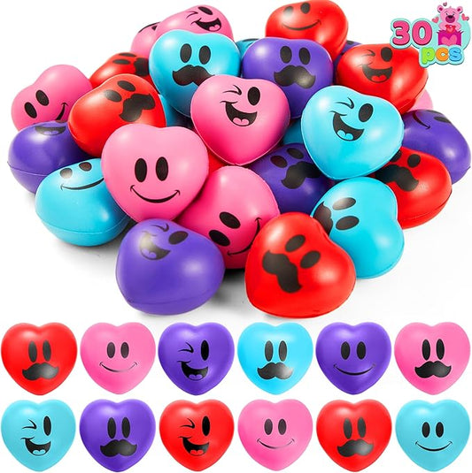 JOYIN 30 Pcs Valentine's Day Heart Shape Stress Ball, Valentines 1.5 inch Heart Squeeze Ball Squishy Toy Exchange Gift for Kids, Stress Relief Party Favors, Holiday Reward Prizes